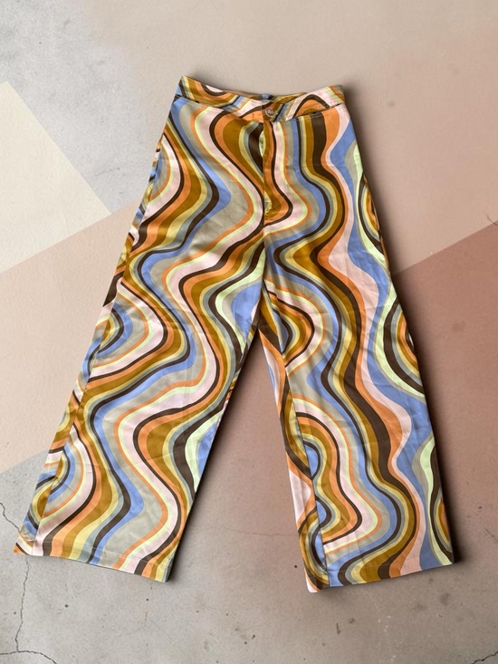 Urban Outfitters Pants - Urban Outfitters Multicolor Wavy Wide-Leg Pants - Blue, Brown, Pink